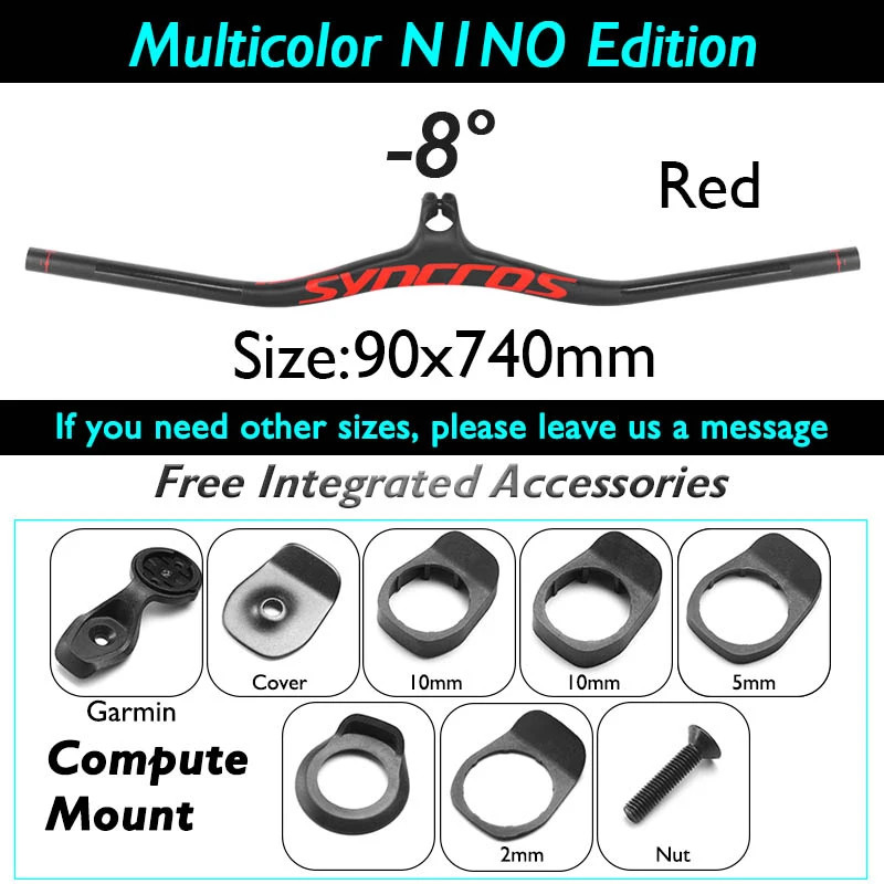 -8/-17/-25 Degree Carbon Fiber Mountain Bike Integrated Handlebar 90*740mm
