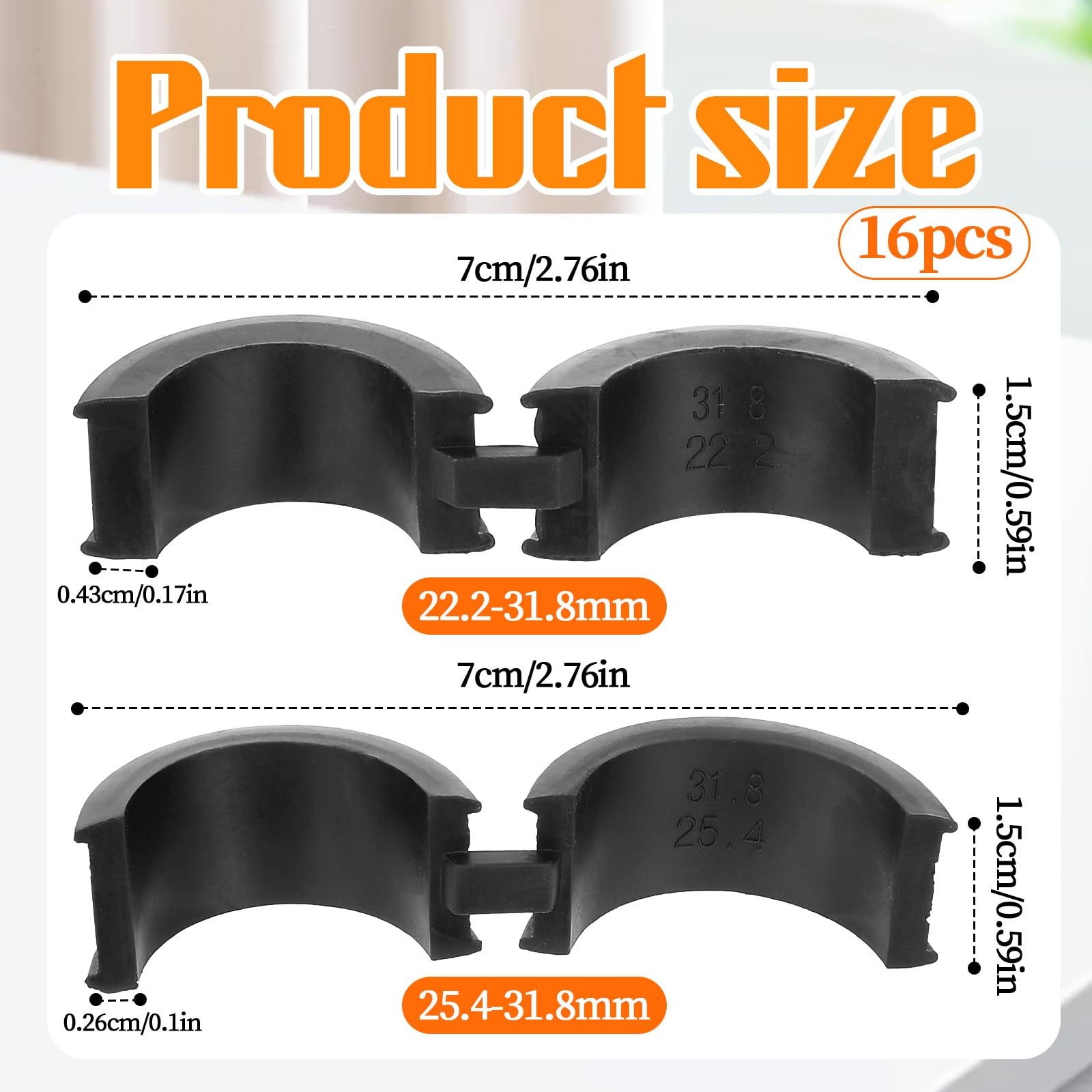 16 Pcs Bicycle Handlebar Rubber Gasket Fits 22.2/25.4 to 31.8 mm Bike Handlebar