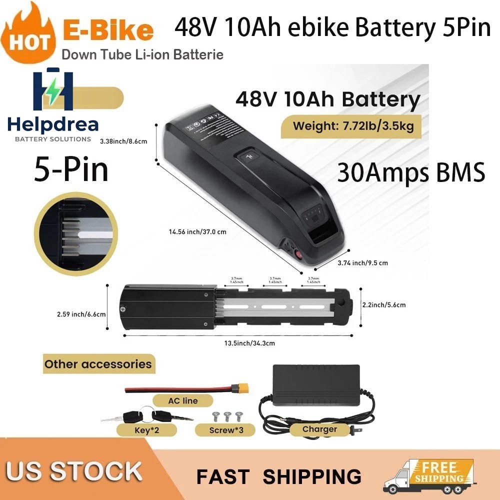 48V 10Ah Hailong Lithium Ebike Battery with 5-Pin Base For 48V Electric Bike