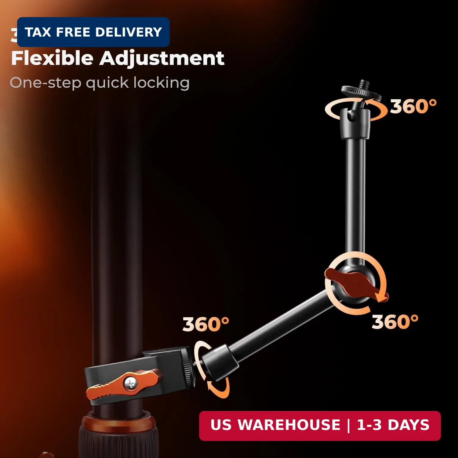K&F CONCEPT 9.8″ Magic Arm Clamp Kit with 1/4″ & 3/8″ Thread Screw 360° Ball Hea