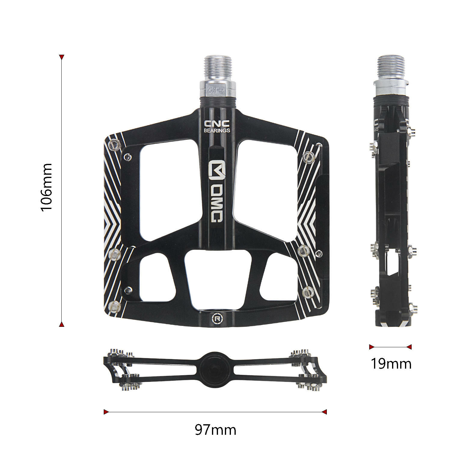 OMC-308BK 9/16″ Aluminum Platform Mountain Bike Pedals 3 Sealed Bearing MTB BMX