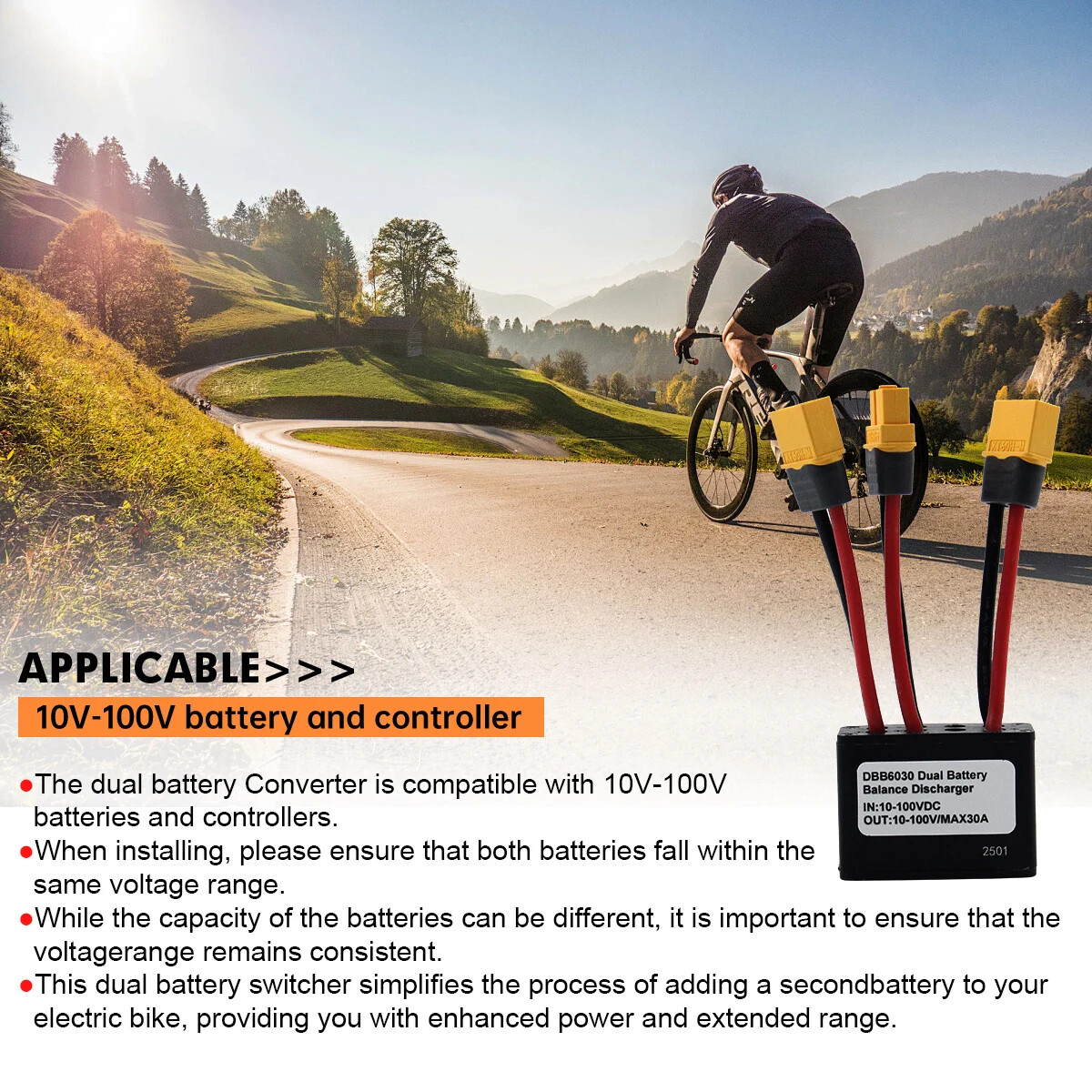 Electric Bike Double Battery Discharge Converter DC10-100V 20A 30A 40A 36V 48V