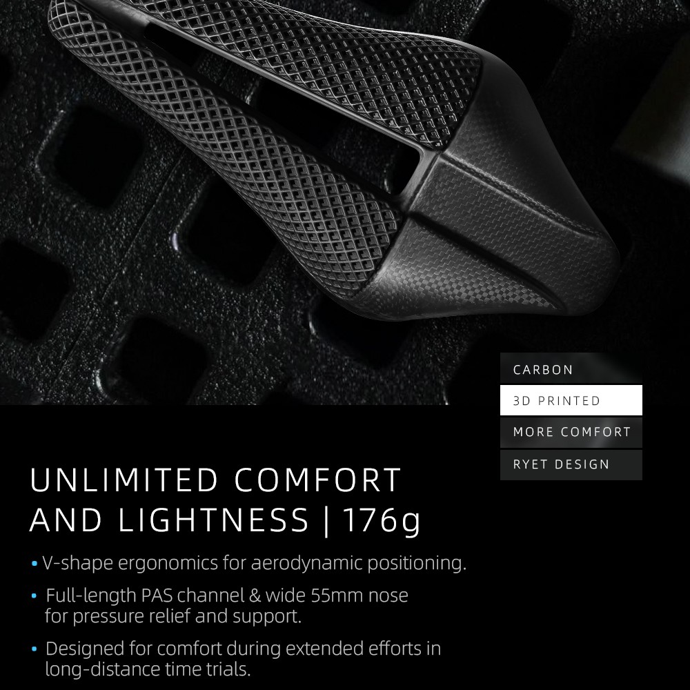 Full Carbon 3D Printed Triathlon Saddle Short Nose Wide Aero Design Carbon Shell