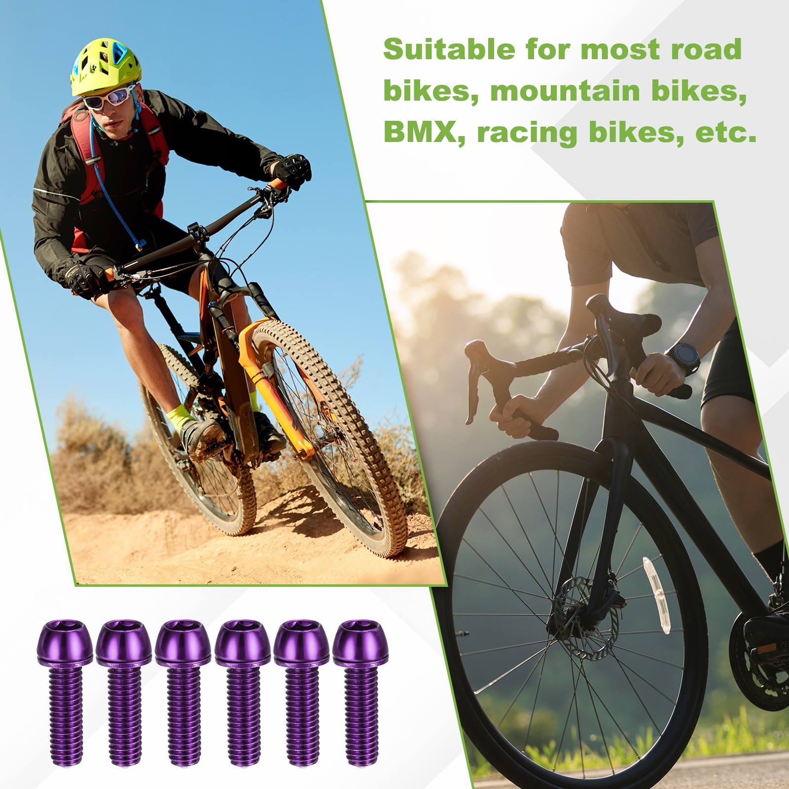 M6 x 20mm Bike Stem Bolts, 6pcs Tapered Bolts Screws for Bicycle Stem, Purple