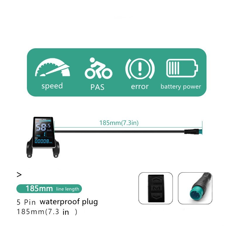 E-Bike Compatible M5 Smart LCD Color Screen with light wire 5PIN WP plug