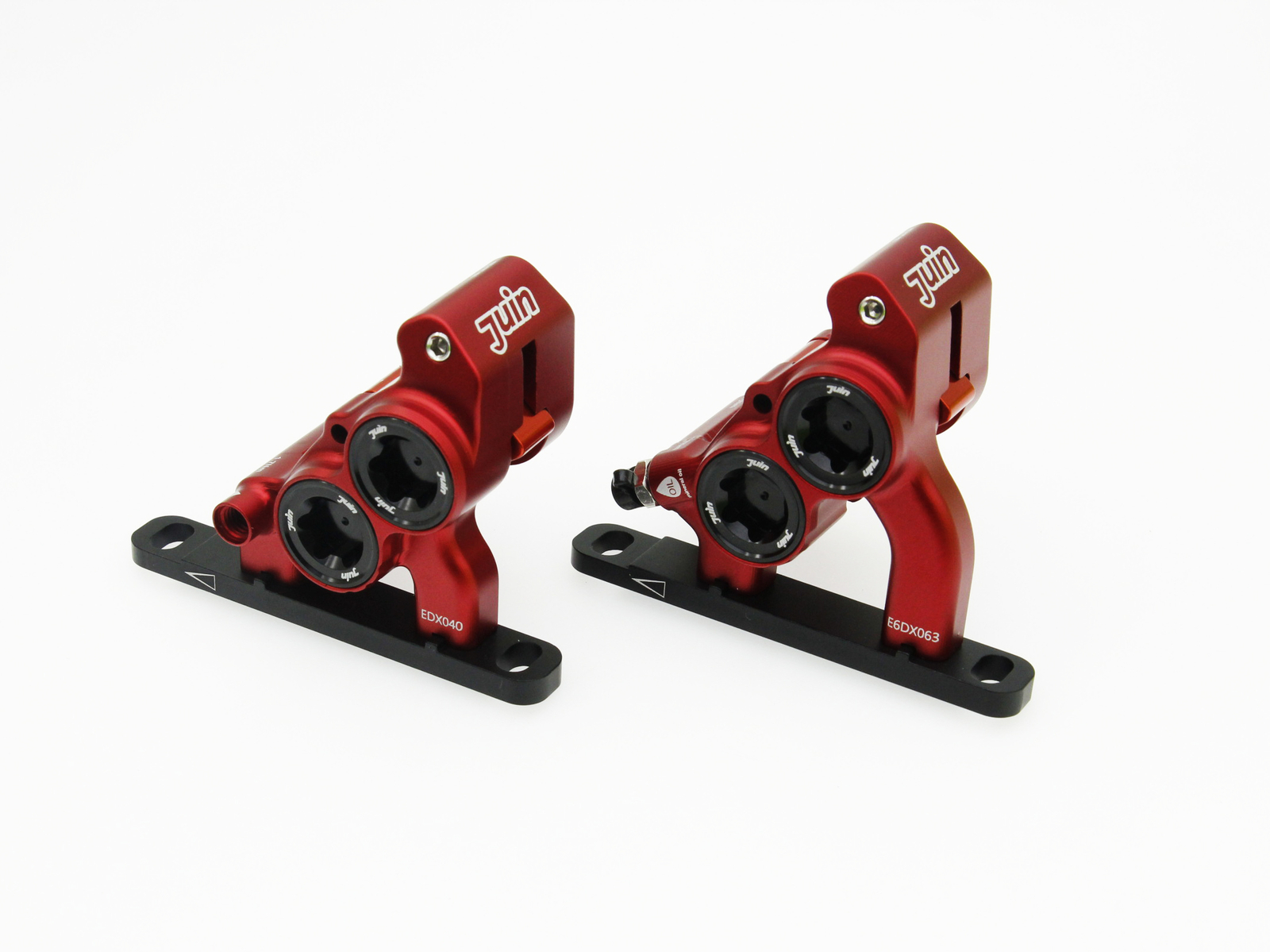Red Juin Tech ETF 4-Piston Flat Mount Brakes For Shimano Mineral Oil 160mm Set