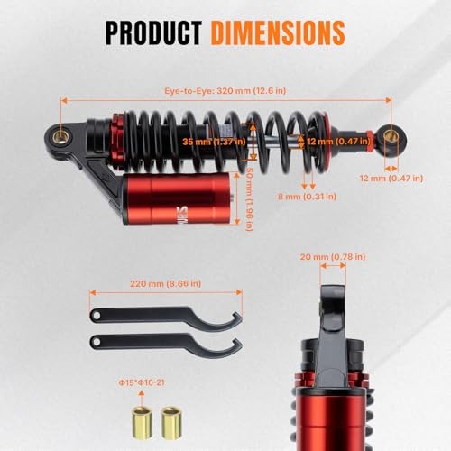 Adjustable 12.5″ 320mm Motorcycle Air Shock Absorbers, Aluminum CNC Rear