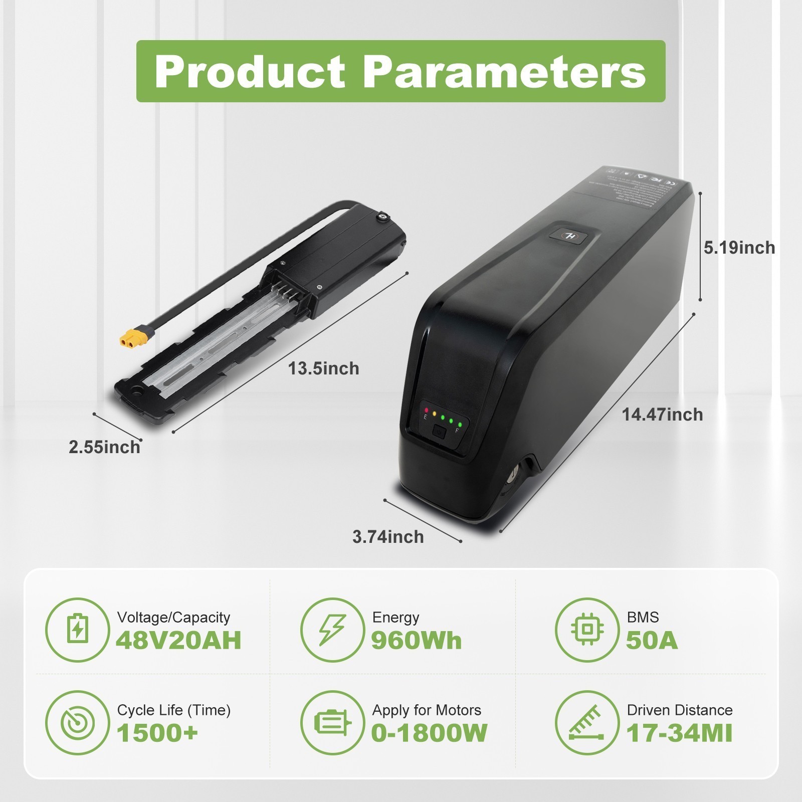 Hailong Lithium Ebike Battery 52V 48V 10Ah 15Ah 20Ah F o 0-1500W 4Pin 5Pin