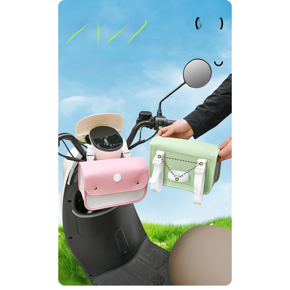 Waterproof Bike Handlebar Pouch 9.65 x 4.33 x 6.69 in Leather Design for E-Bike