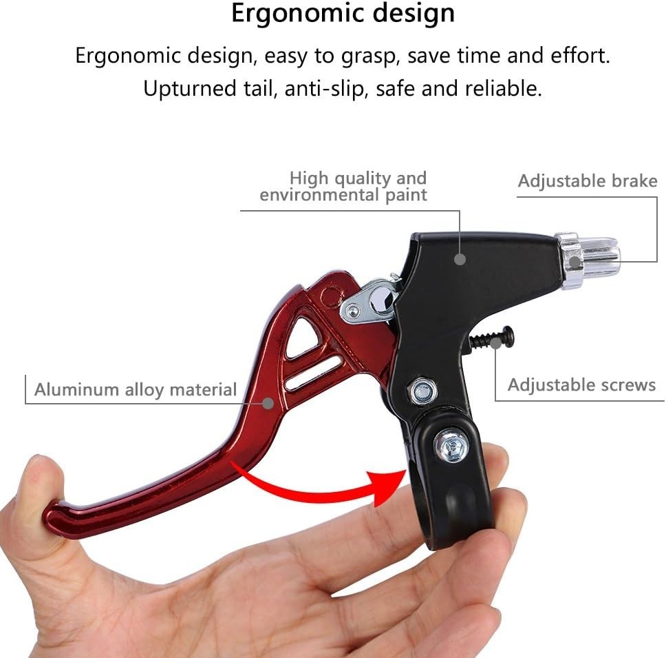 Ambidextrous Bicycle Brake Handle Set – Automatic Restoration – 6.3 inch – Red