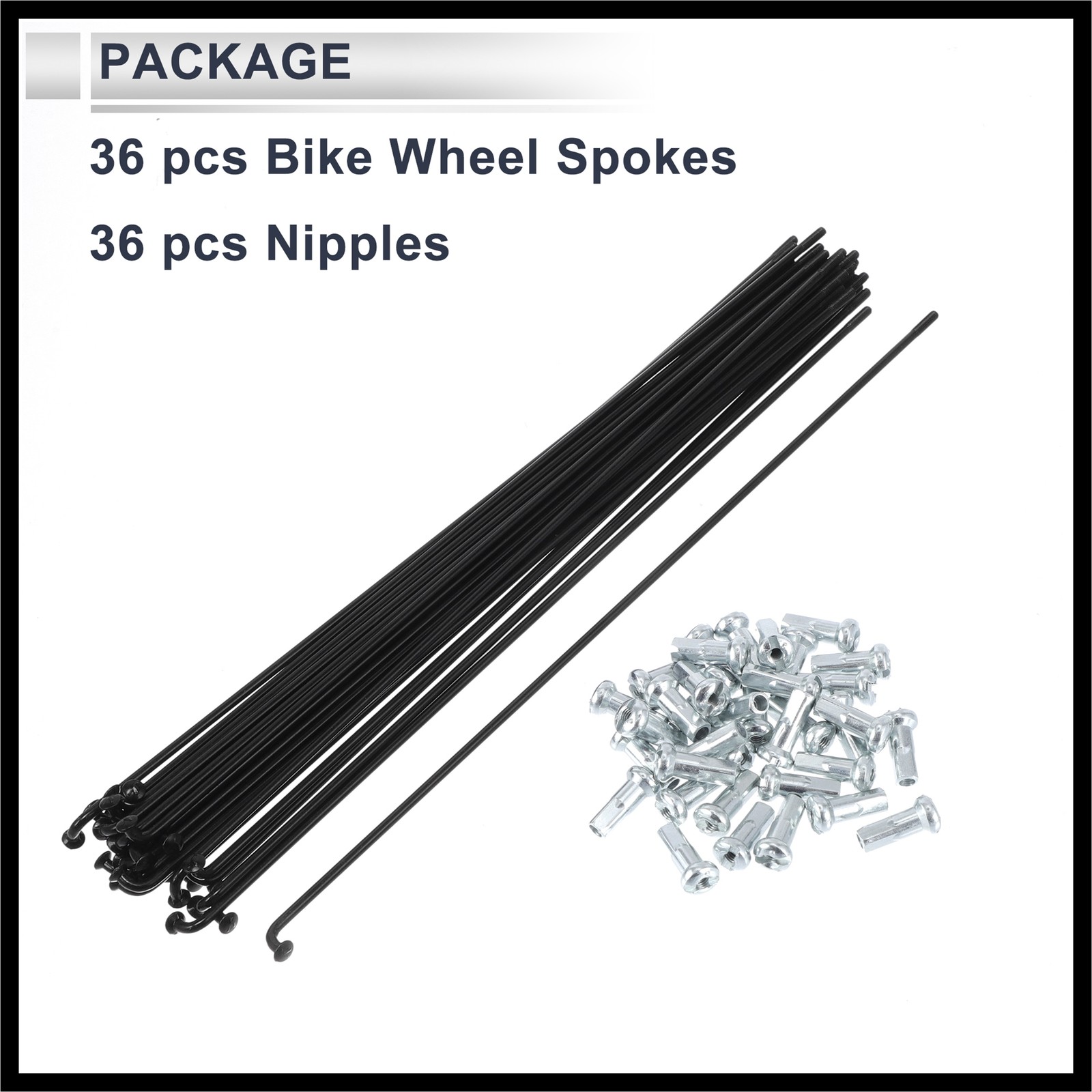 1Set 13G 225mm Length Bicycle Spokes Nipple 45 Steel Black Universal