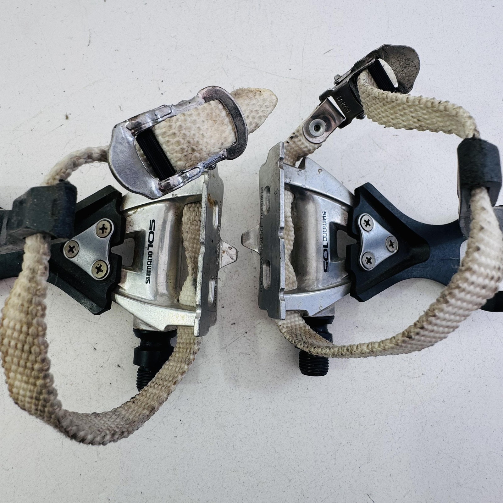 Vintage Shimano 105 PD-1050 Pedals 9/16 Toe Clips Straps Road Bike Japan A81