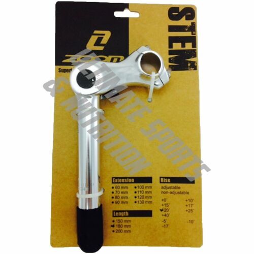 Zoom Comfort Adjustible Bicycle Stem 25.4 Clamp 75mm 80-150 Degree Silver 1-1/8″