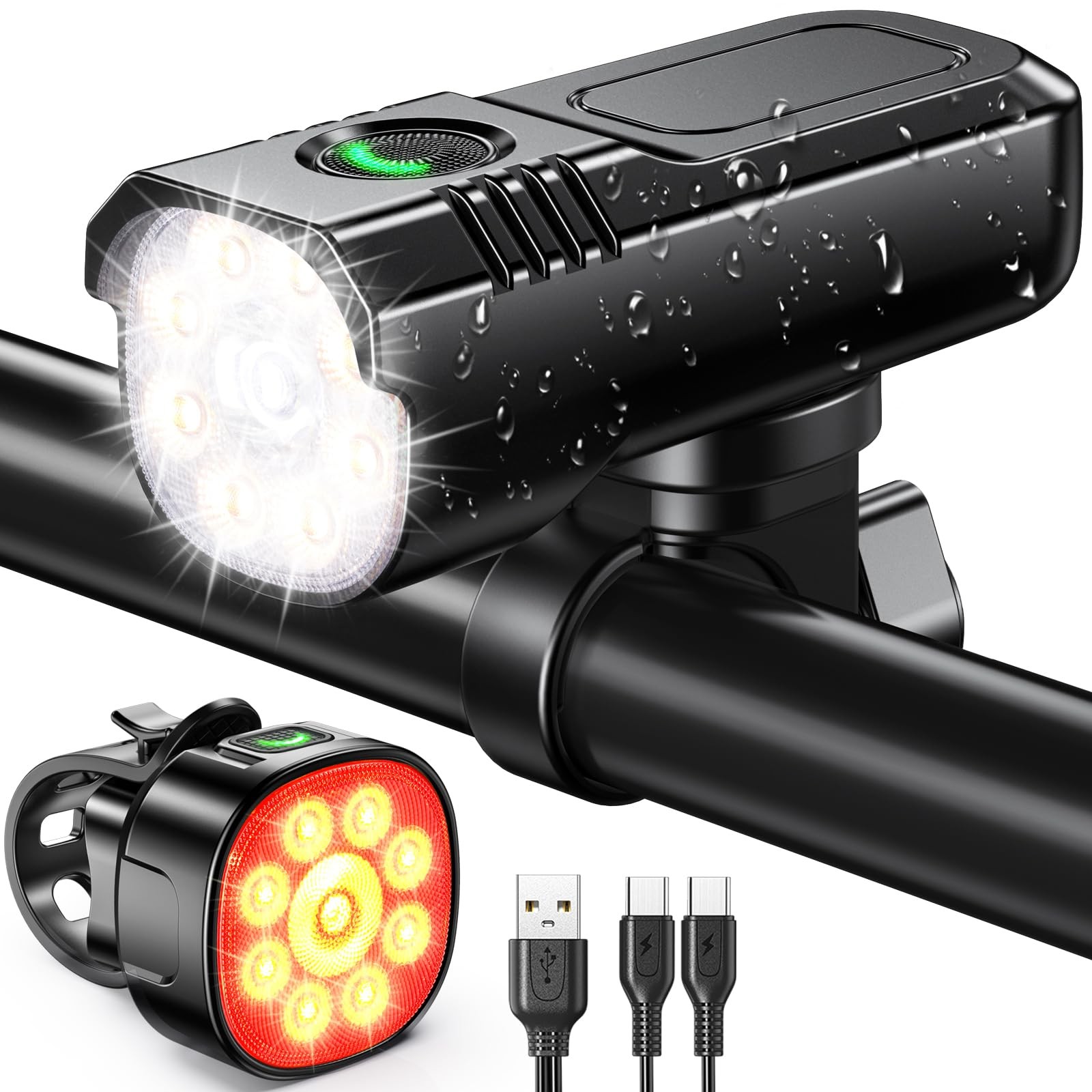 Juego De Luces Para Bicicleta Con Brillo Ajustable E Impermeable De Lujo
