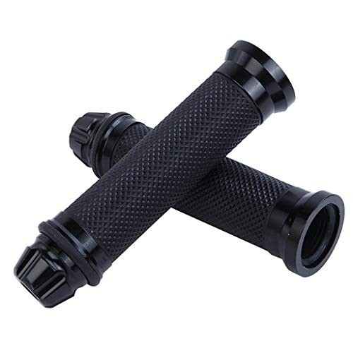 Motorcycle Hand Grips with Bar End Cap, Racing CNC Aluminum & Soft Rubber black