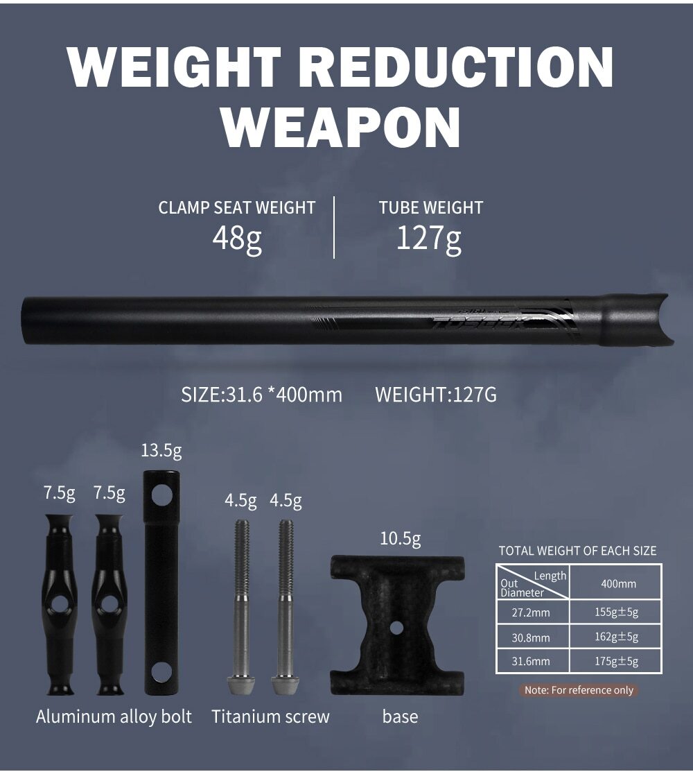 Carbon Bicycle Seatpost 27.2/30.8/31.6mm Retractable Canoe Seatpost Length 400mm