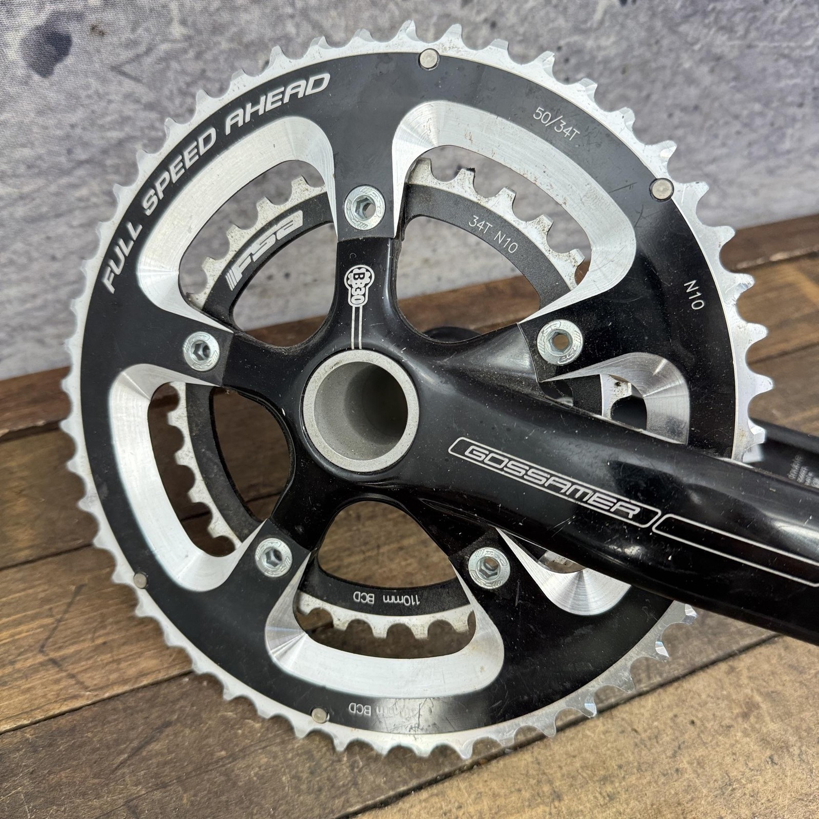 FSA Gossamer Crankset 172.5mm BB30 50/34T 110mm BCD Road Double Black Bike