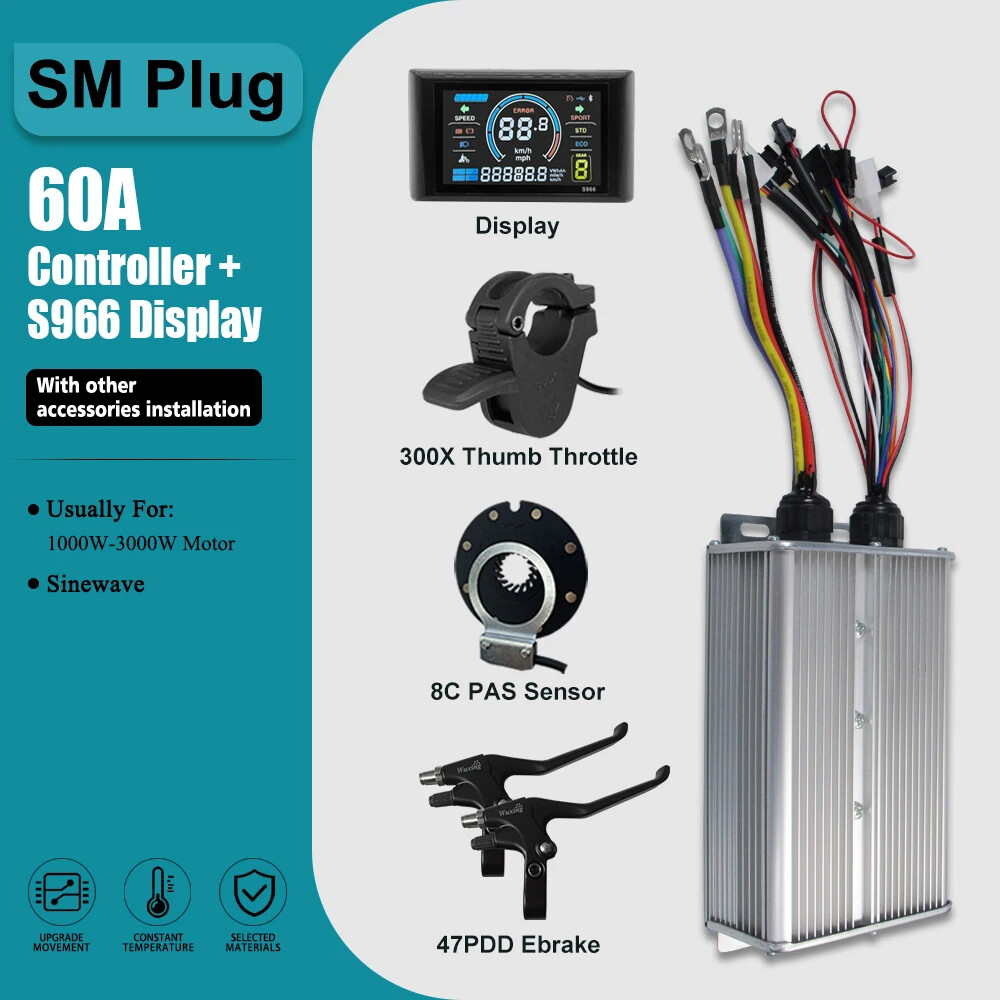 E-bike Three-Mode Controller Sine Wave with LCD Display 250-3000W Motor 17-60A