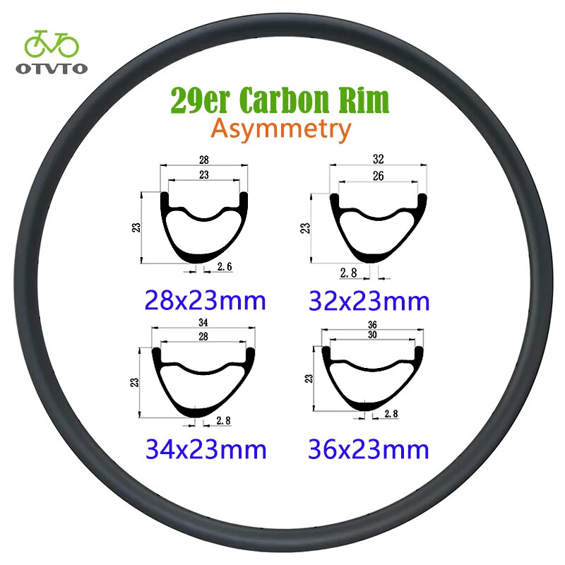 29er MTB Bicycle Carbon Rim Asymmetry 28 32 34 26mm Wide Tubeless Matte Glossy