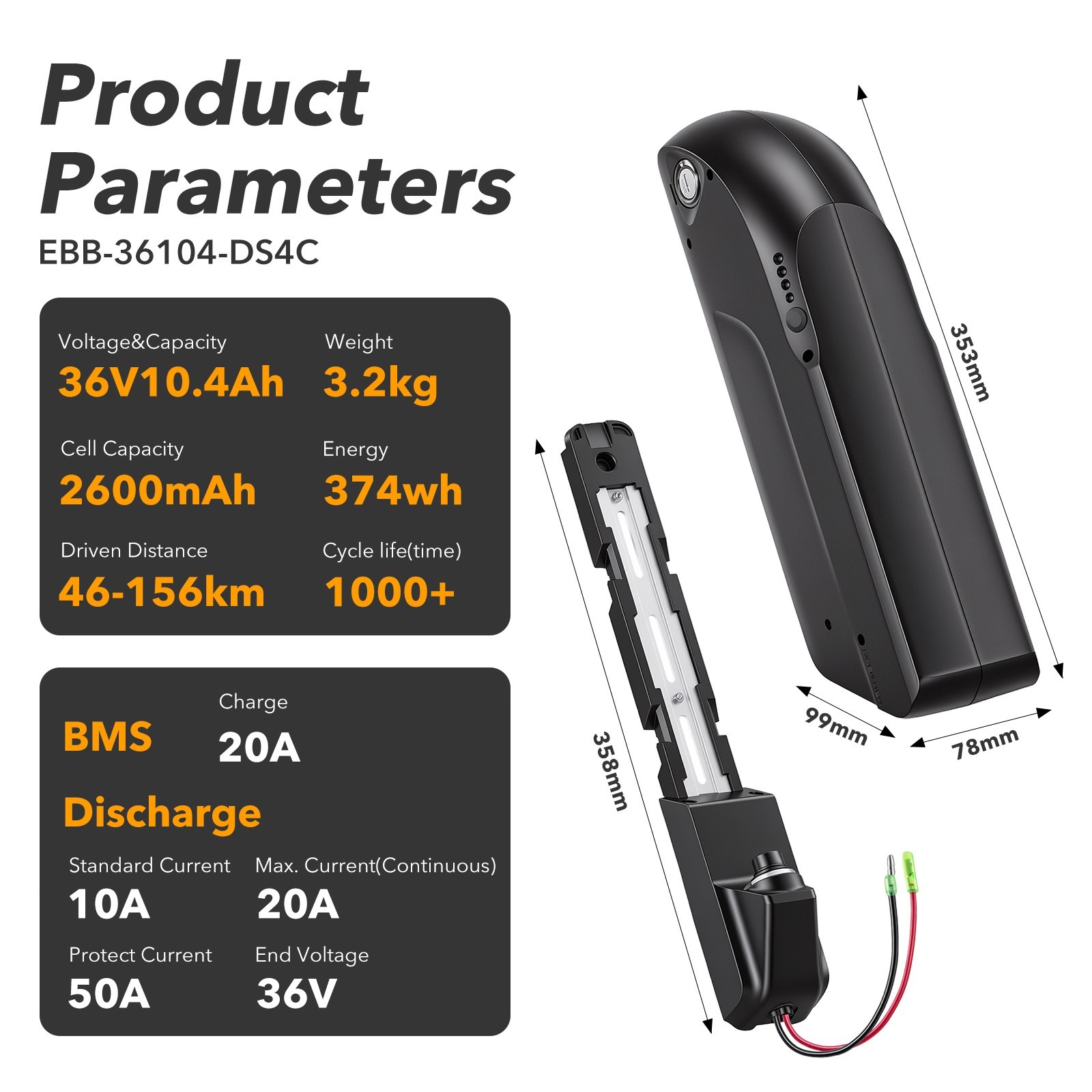 Hebike Race Battery 36V 10.4Ah Electric Bike Battery For Heybike Bicycle Ebiks