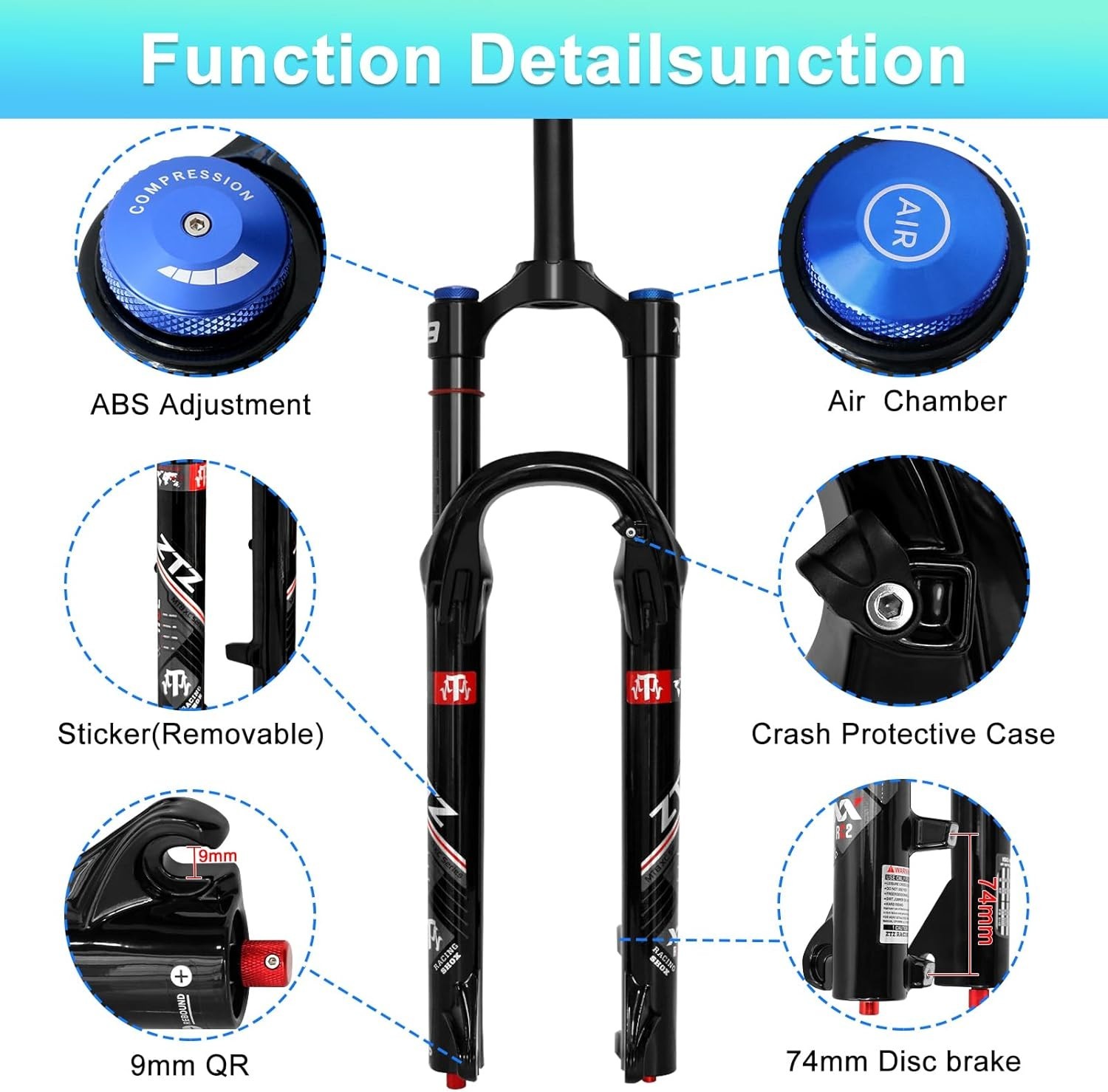 ZTZ 26 inch MTB Air Suspension Fork Upgraded 34mm Stanchions 140mm Travel – NEW