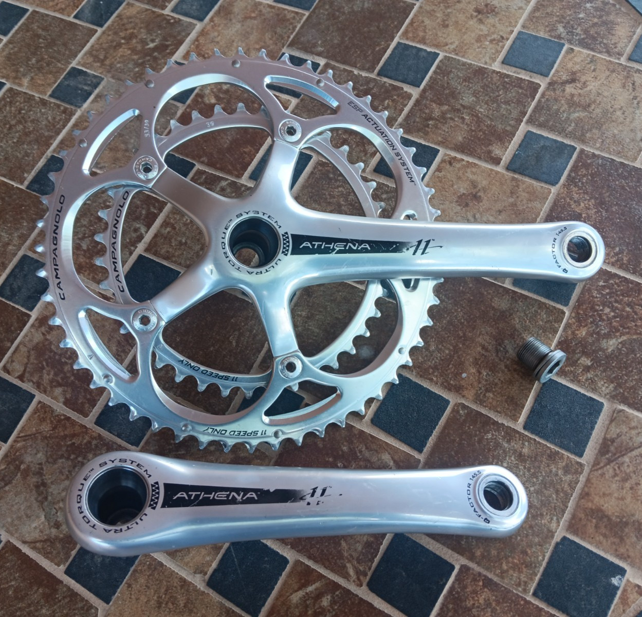 175mm 53/39 Campagnolo Athena 11 Ultra Torque Double Alloy Crankset Silver Campy