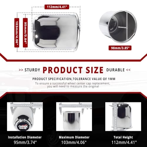 4 PCS 3.74 in Wheel Center Caps for 3.74″ Center Hole, 4.41″ Height Chrome