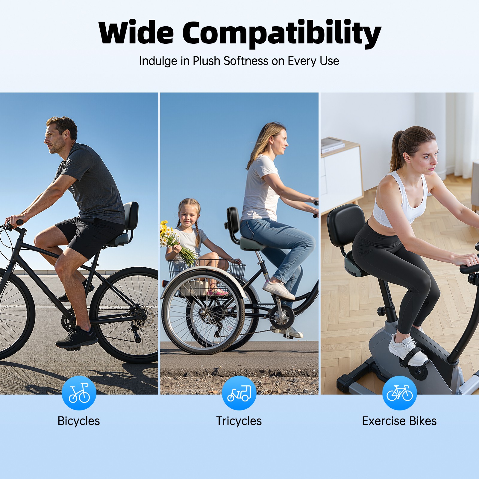 11.5″ x 9.5″ Oversize Comfort Saddle Seat Backrest Saddle Bike Seat W/Backrest