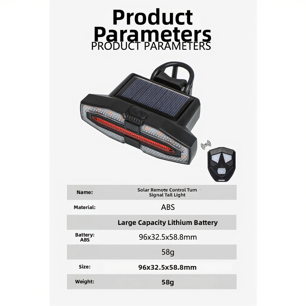 Wireless Solar-Powered Turn Signal Light for Bicycle with Remote and For Horn