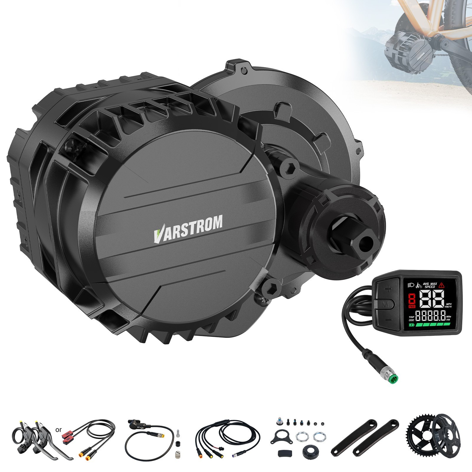 48V750W Varstrom Mid Drive Motor Kit 68-73mm EBike Conversion Kits DZ41 Display