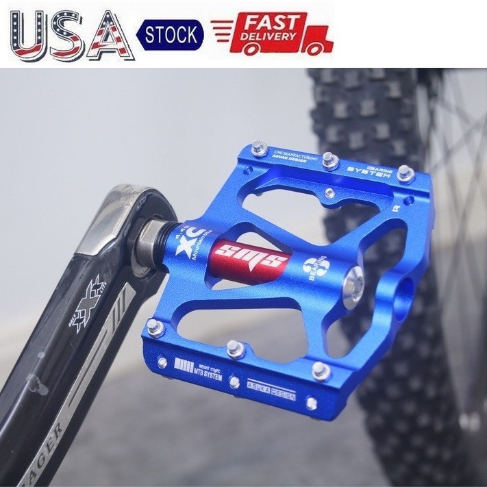 Aluminum Road MTB Mountain Bike XC Bicycle Pedal 3 Bearings Flat Pedals Blue