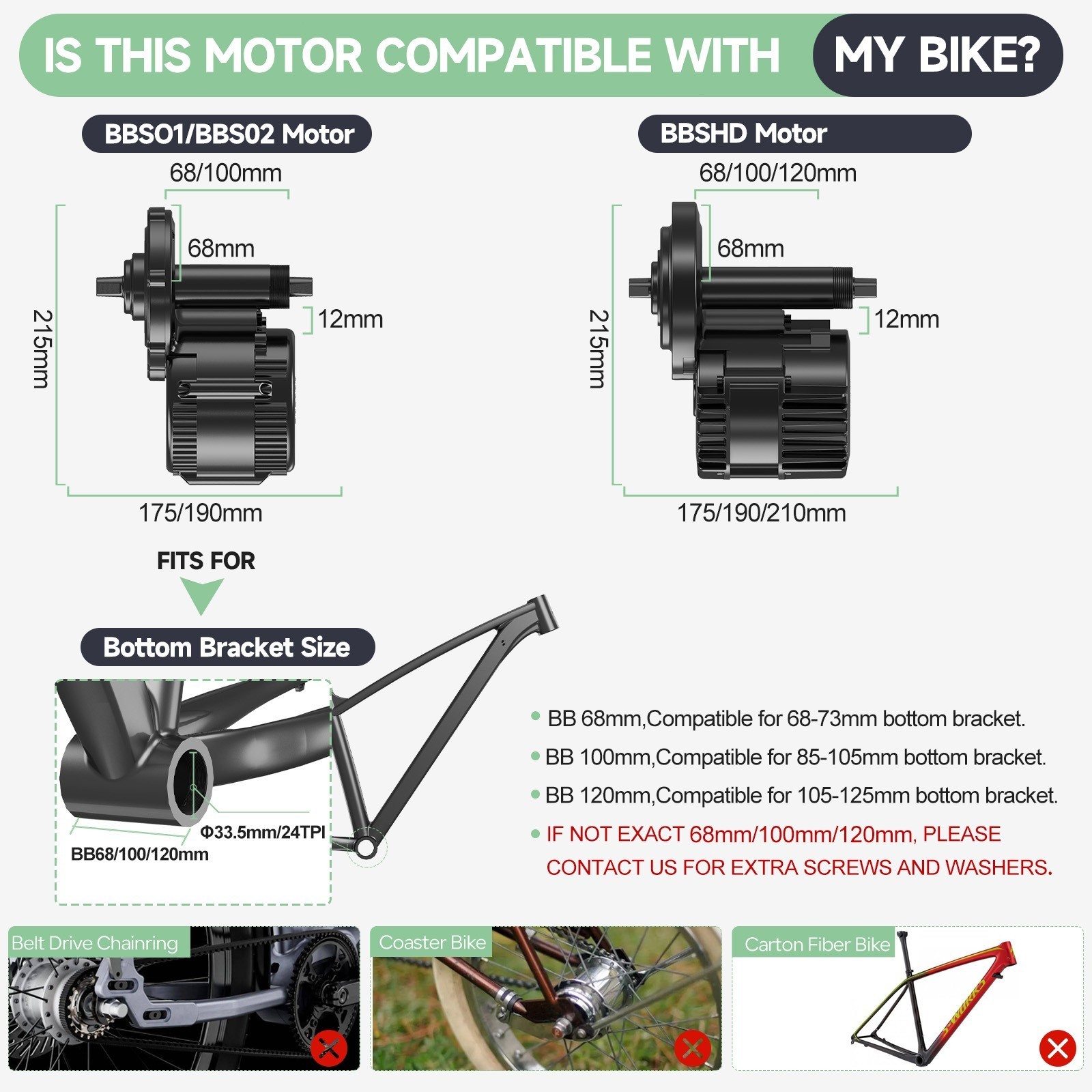 BAFANG 48V750W Mid Drive Motor BBS02B 68-73mm Electric Bike Conversion Kit USA