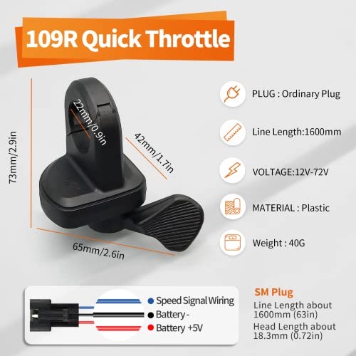 Quick Install Right Thumb Throttle Speed 24V 36V 48V 60V 72V Black (SM Plug)