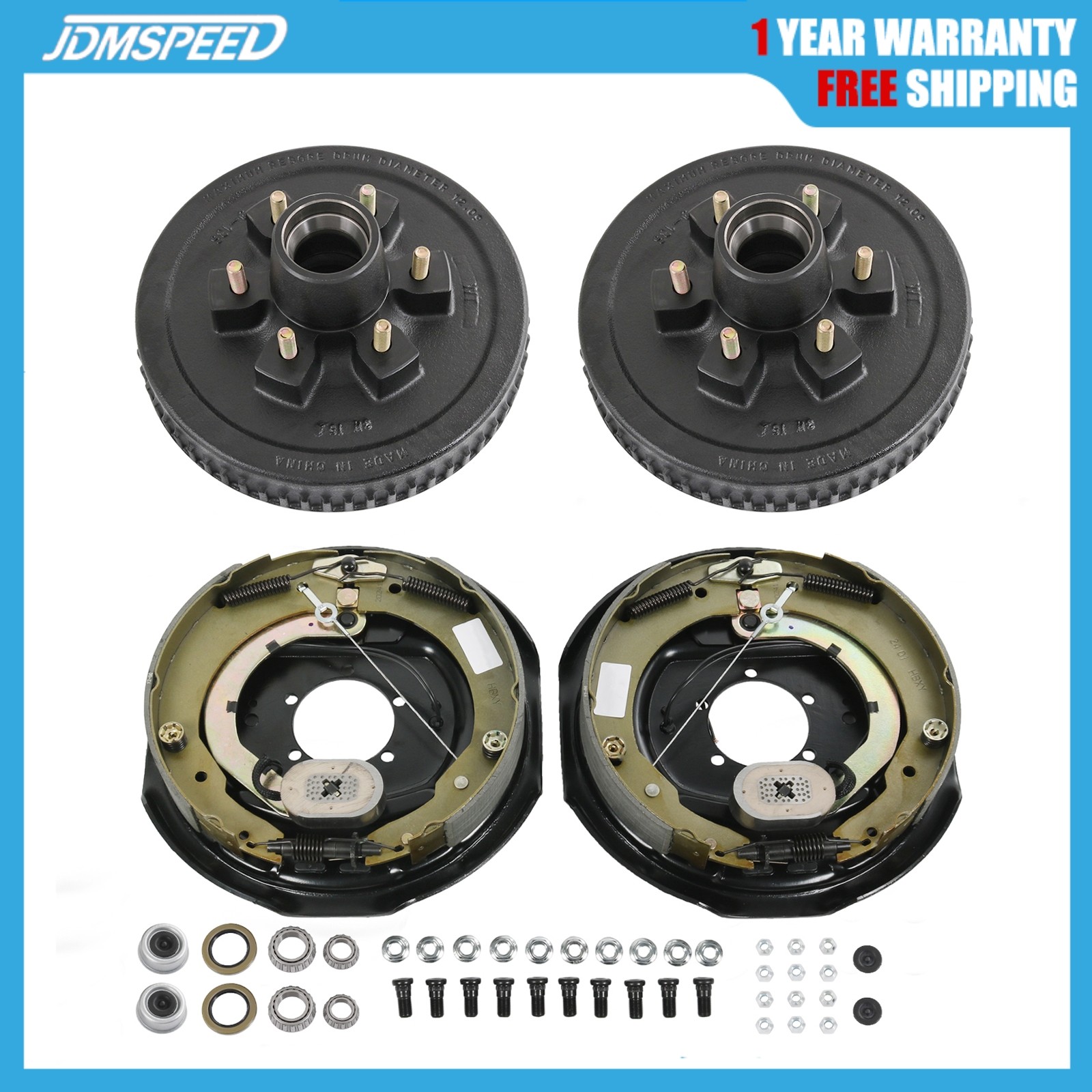 New Self-Adjusting Electric Brake 6 on 5.5″ Bolt Circle Drum Kits with 12″ X 2″