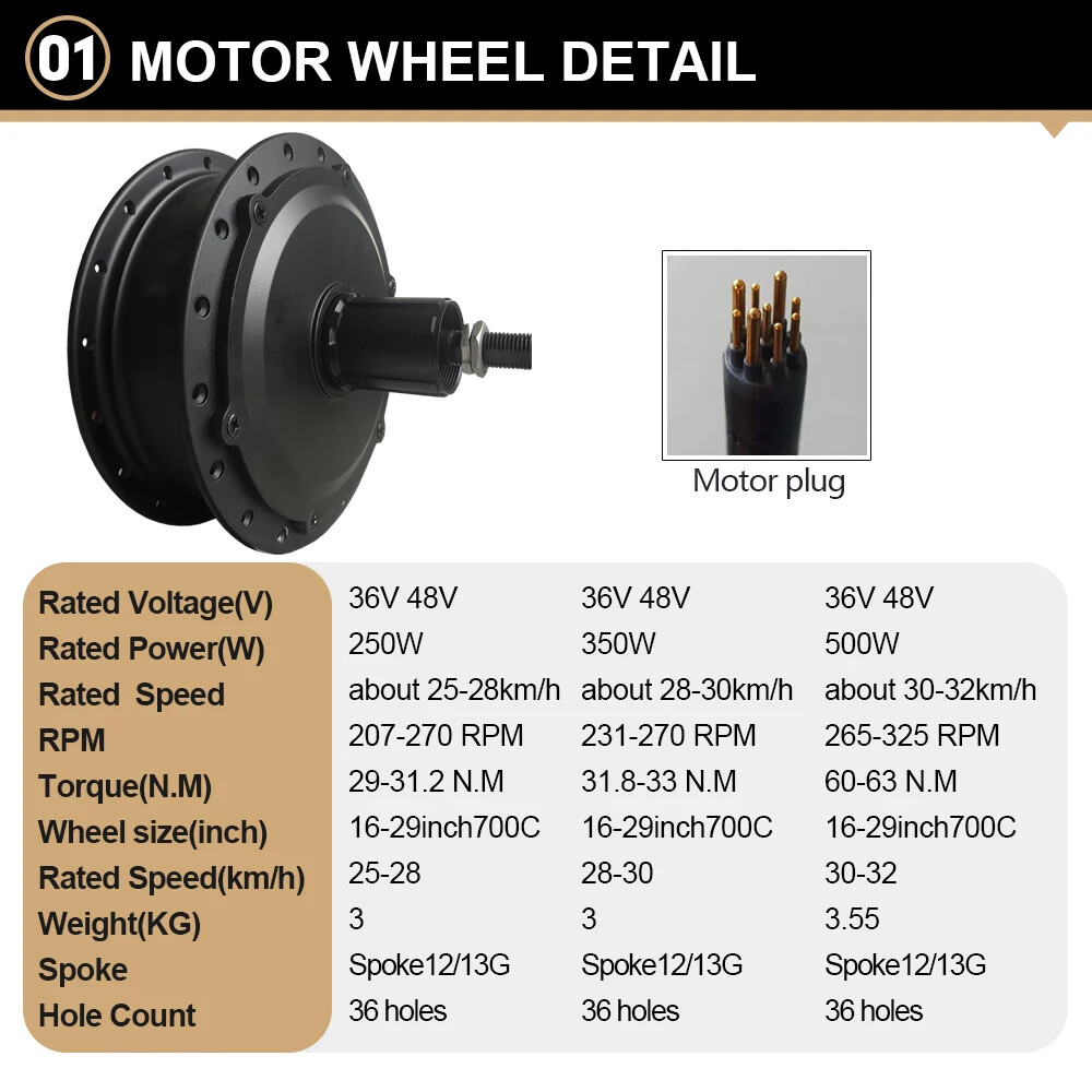 250W/350W/500W 36V/48V MTB E-bike Conversion Kit Rear Cassette Wheel Hub Motor