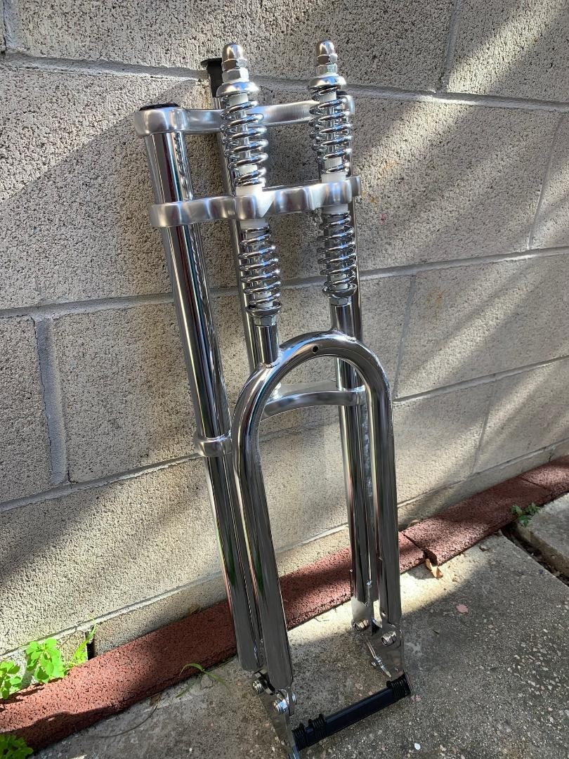 HEAVY DUTY FAT 26» DOUBLE SPRINGER TRIPLE FORK 1″ Threadless Disc Mount CHROME