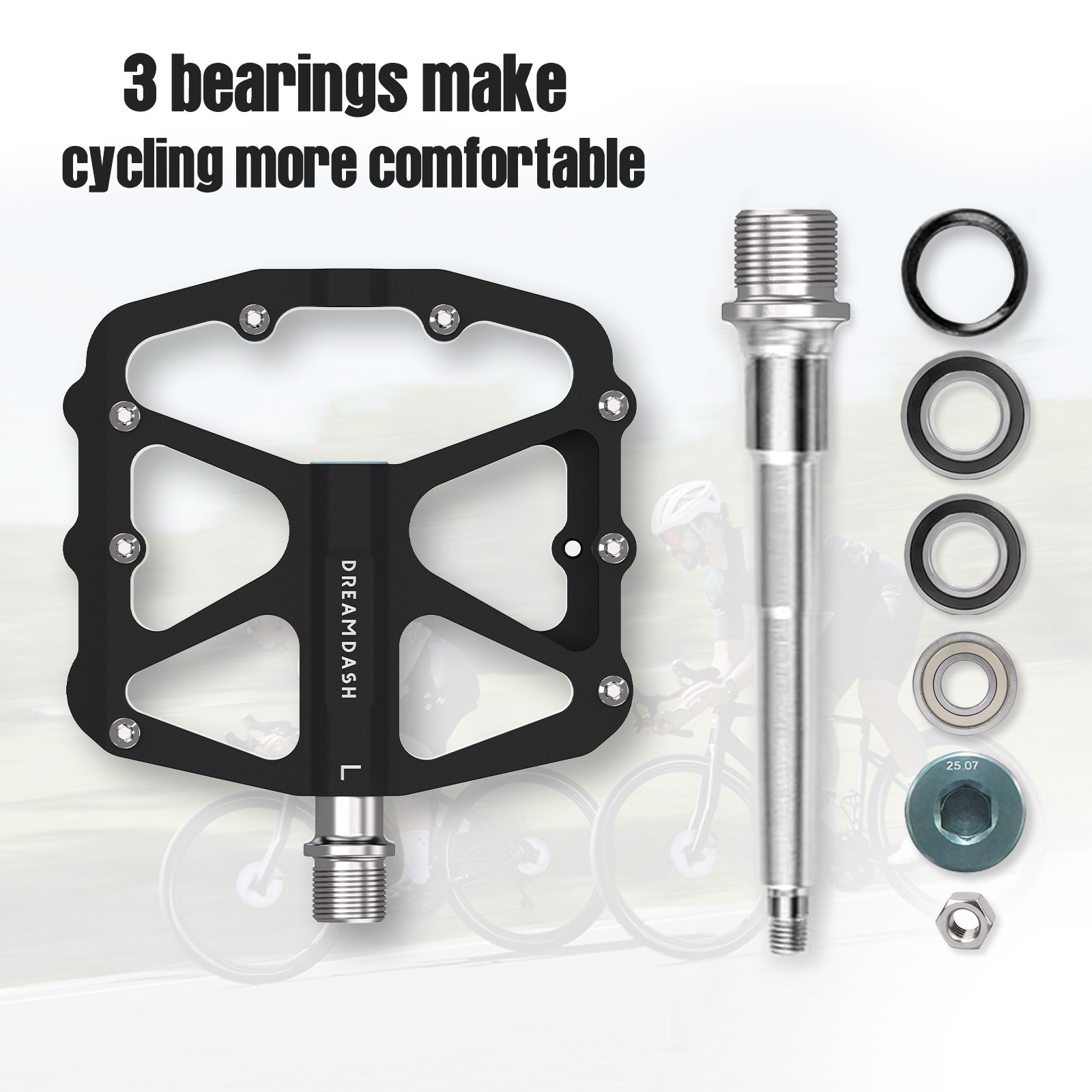 DREAMDASH Mountain Bike Pedals 9/16» Aluminum Alloy Bearing Reflective Pedals