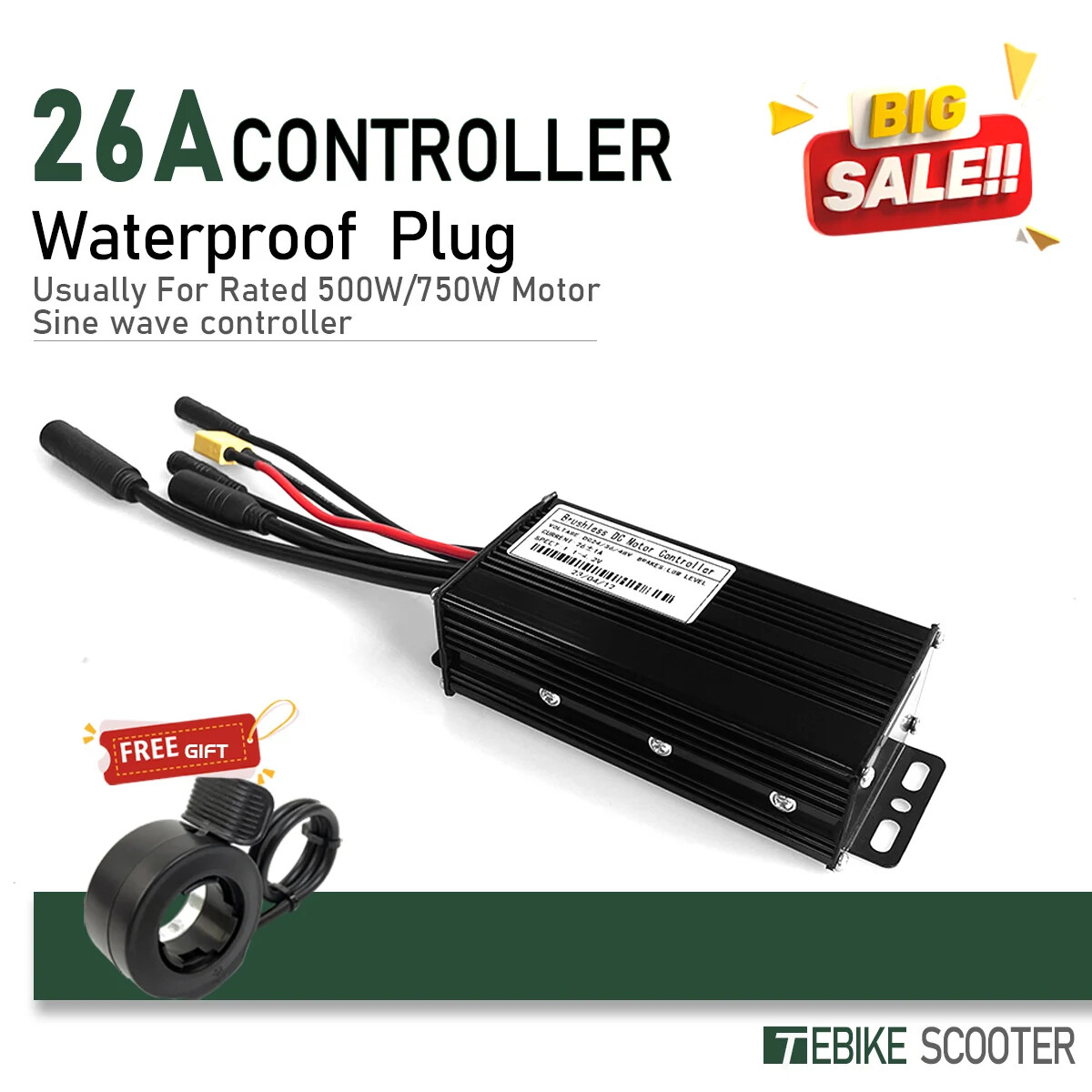 Electric Bike Sinewave 3 Mode 17A26A30A40A Controller 24V/36V/48V/52V Motor