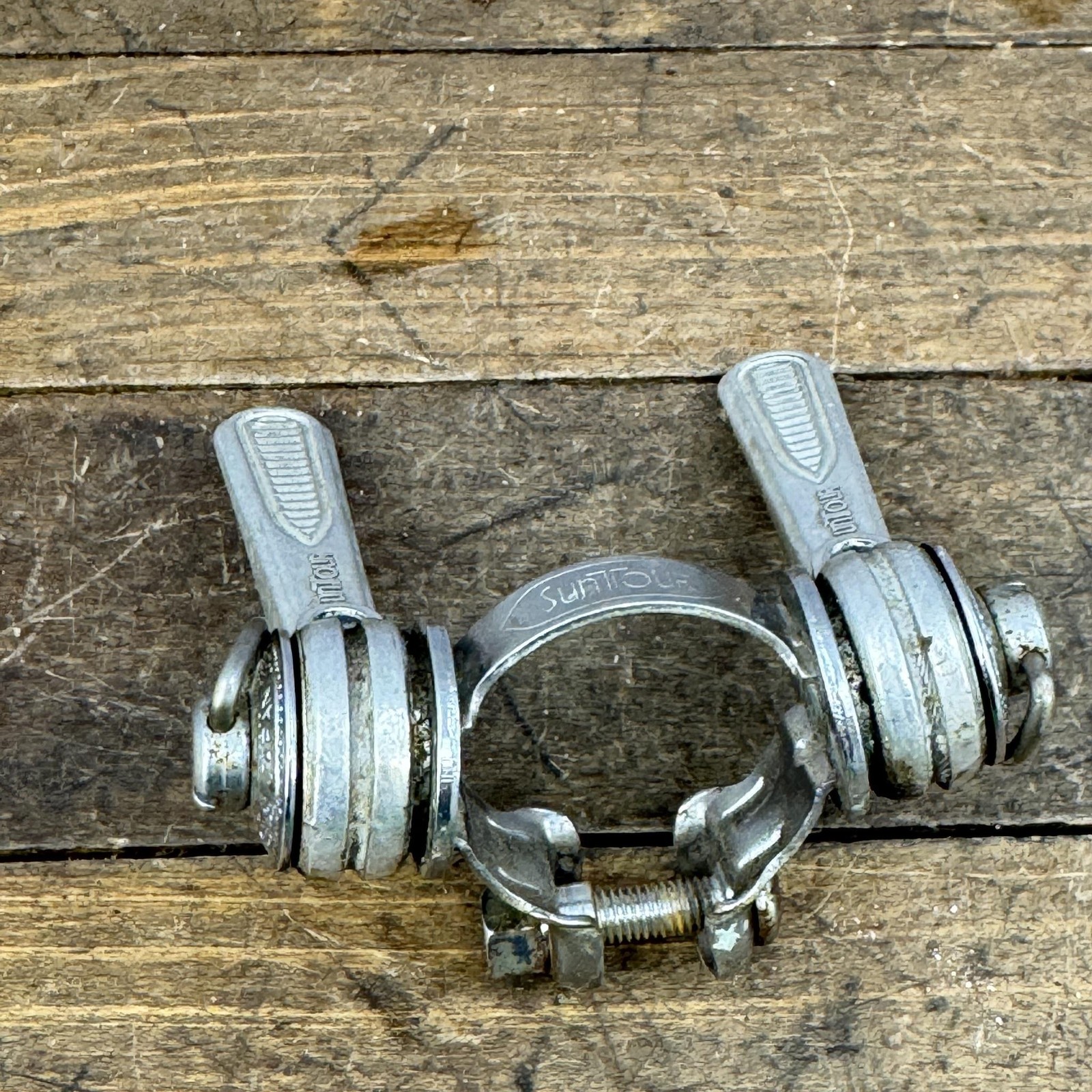 Vintage Suntour Down Tube Friction Shifter Set Clamp 28.6 Silver Road 80s