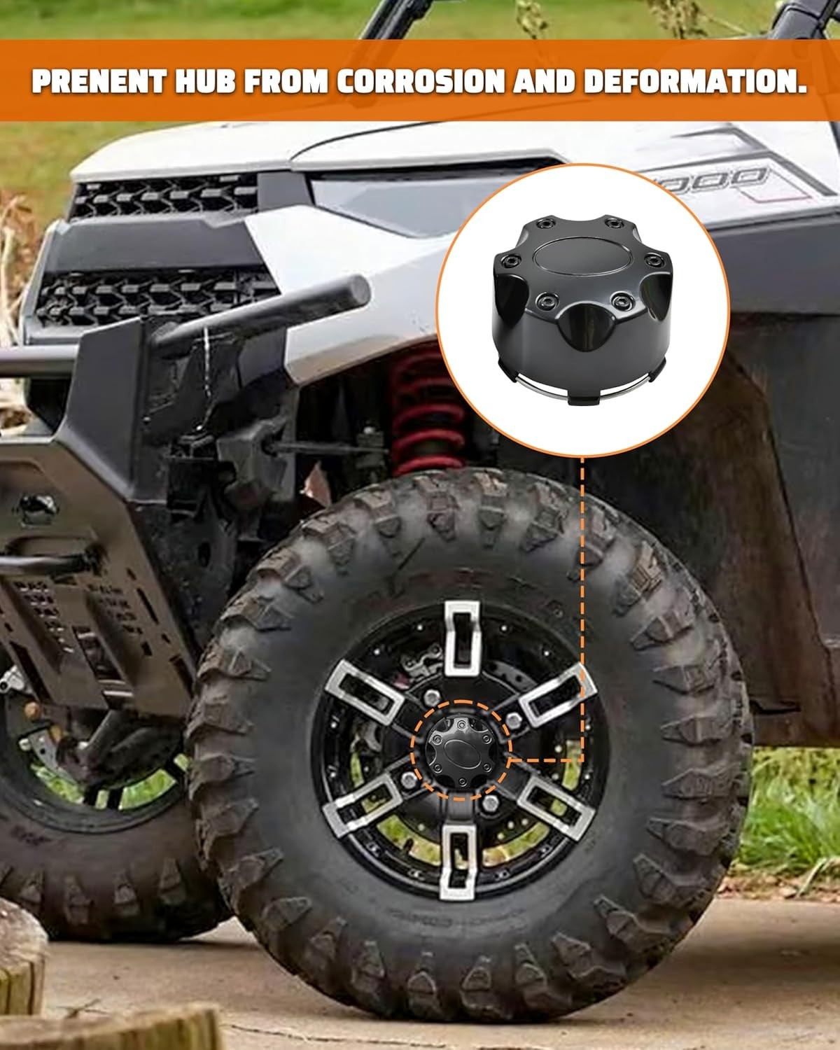 Wheel Center Caps for RZR Ranger, Black Rim 14″ Wheel Hub Cap Covers for