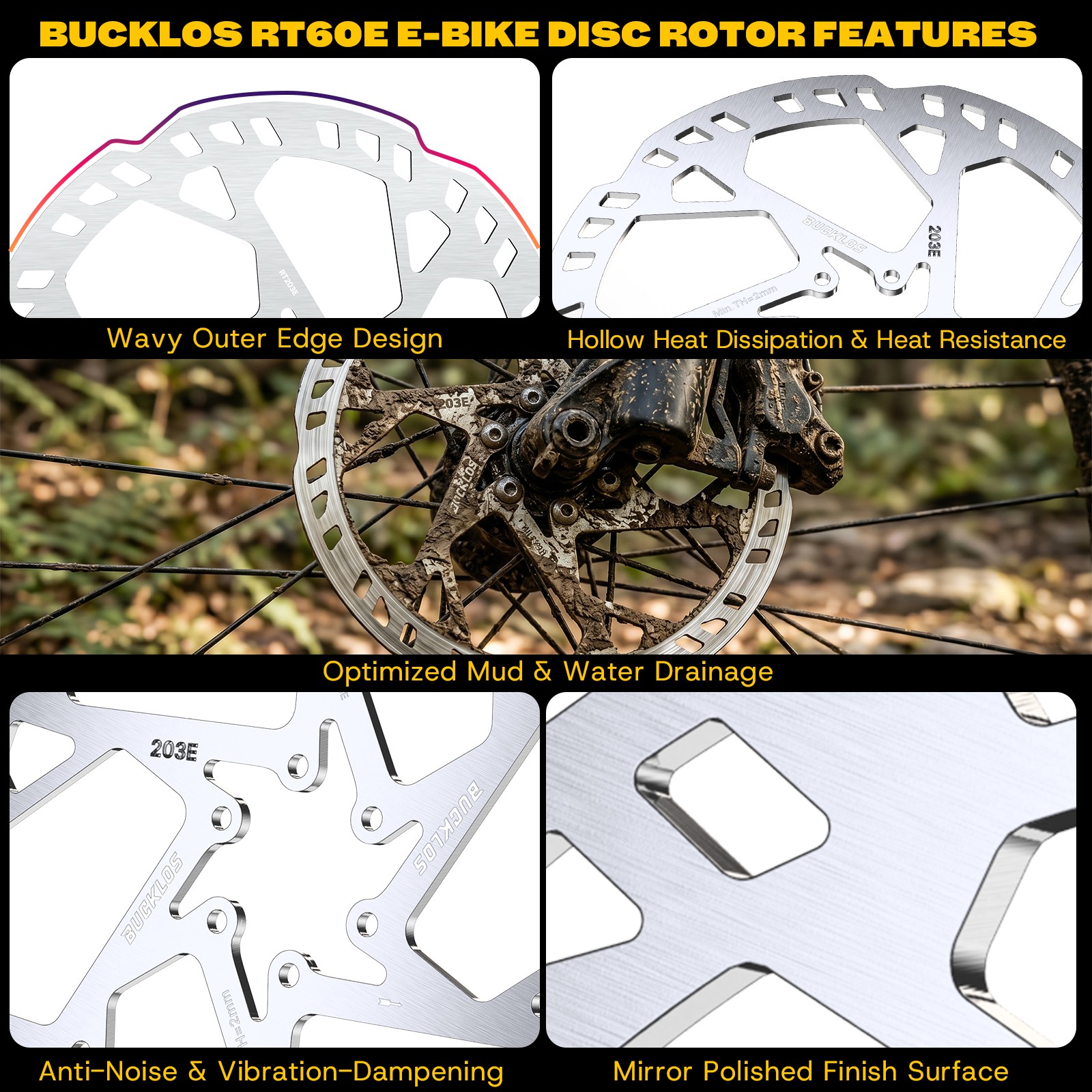 E-bike 2.3mm Disc Brake Rotor Thicken 140/160/180/203mm MTB 6 Bolts Aluminium US