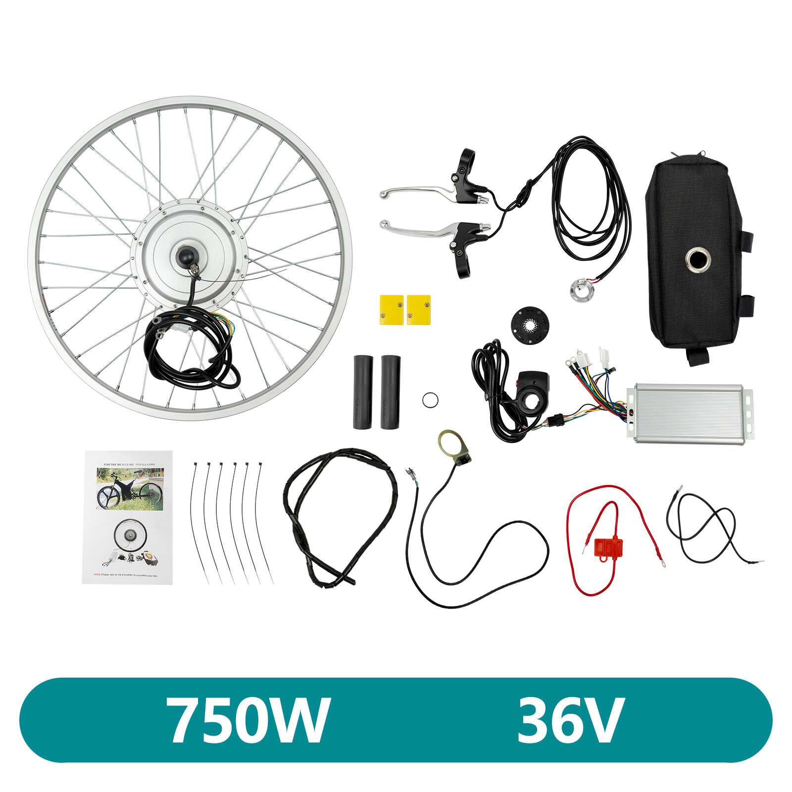 Modern 750W E-bike Conversion Kit Silver 24″ Front Wheel w/ Brushless Hub Motor