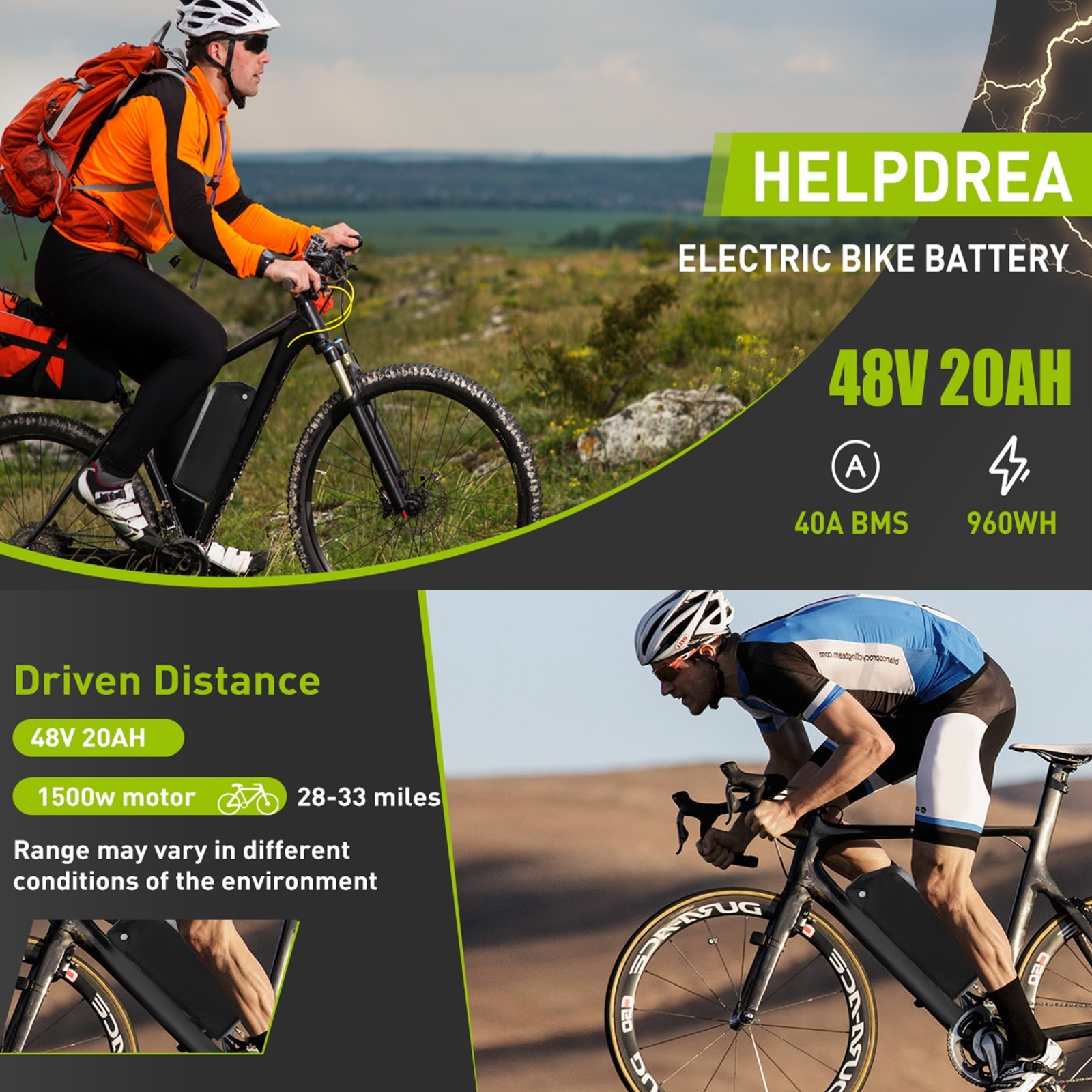 36V/48V/52V bicycle 10Ah/15Ah/20Ah lithium battery BMS for ≤2000W Motors bike
