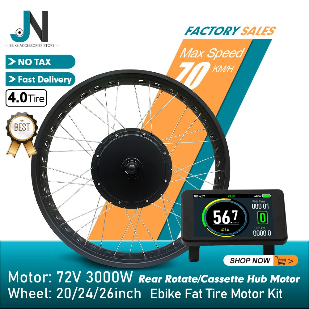 20 24 26in 72V 3000W Snow E-bike Kit 4.0 Fat Tire Brushless Rear Hub Motor Wheel