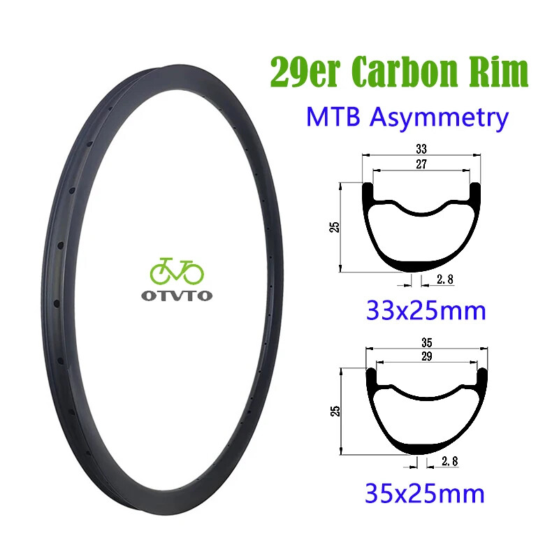 Carbon MTB XC AM Bicycle Rim 29er Asymmetry 25mm Deep Hookless UD Matte Glossy