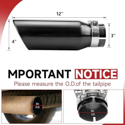 Black Exhaust Tips 2.5″ Inlet, 2.5″ Inlet 2.5″ ID – 4″ OD – 12″ Long Clamp on