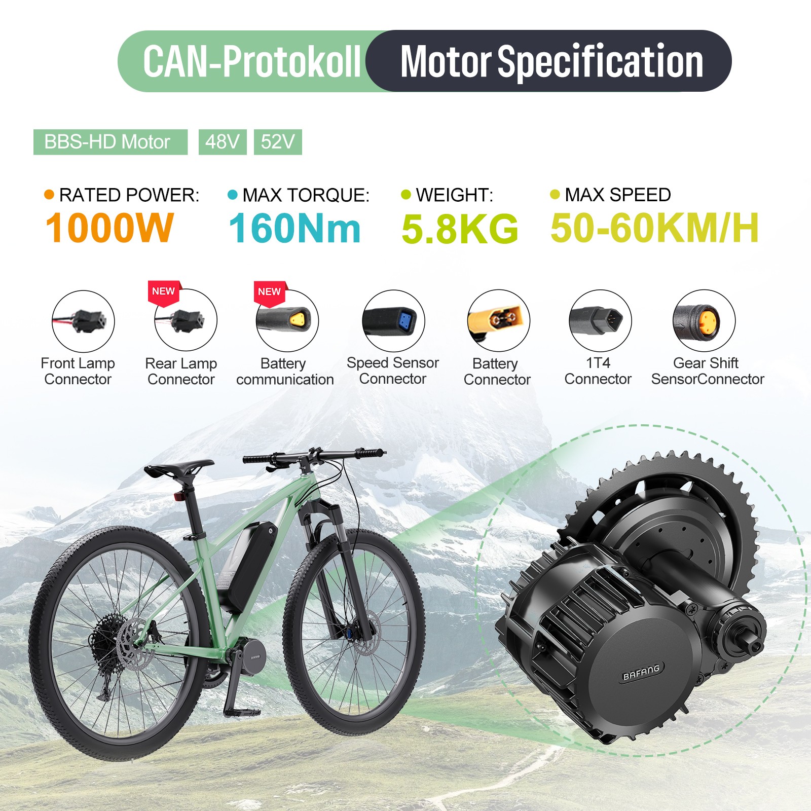 48V BBSHD Bafang Mid Motor Conversion Kits 8FUN 68-120mm DIY Electric Bike Kits