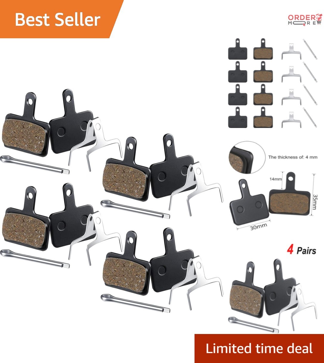 Mountain Bike Brake Pads – 8 Resin Pads for Shimano Tektro Disc Brakes