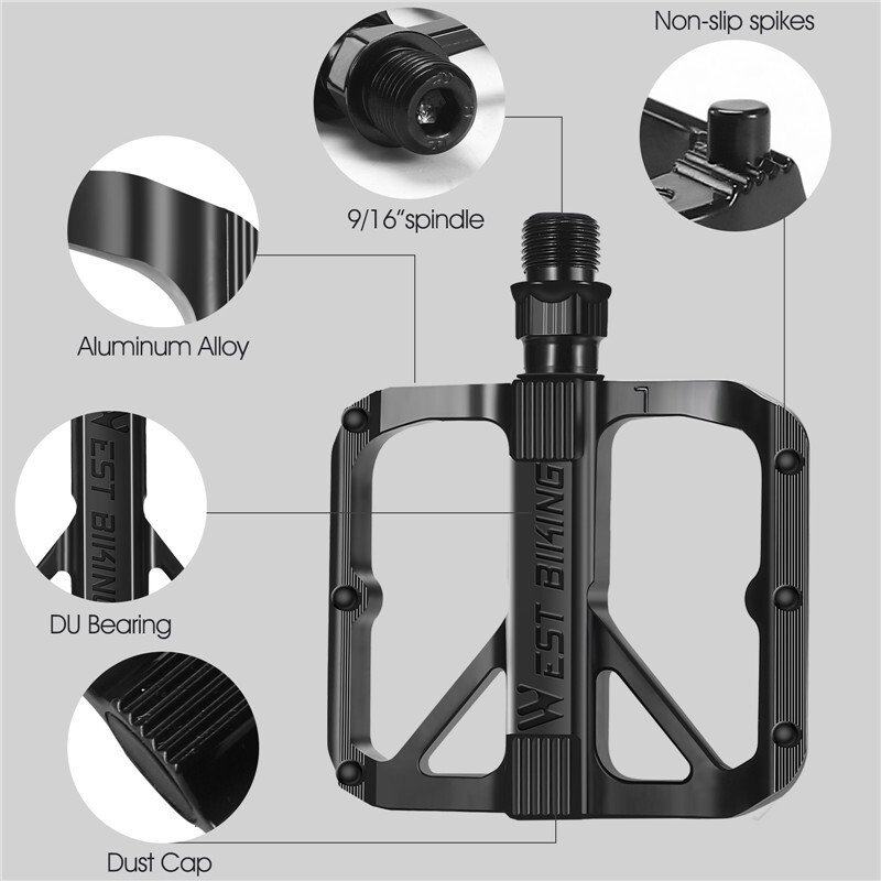 WEST BIKING Ultralight Double DU Bearing Alloy MTB Road Bike Flat Pedals 9/16″