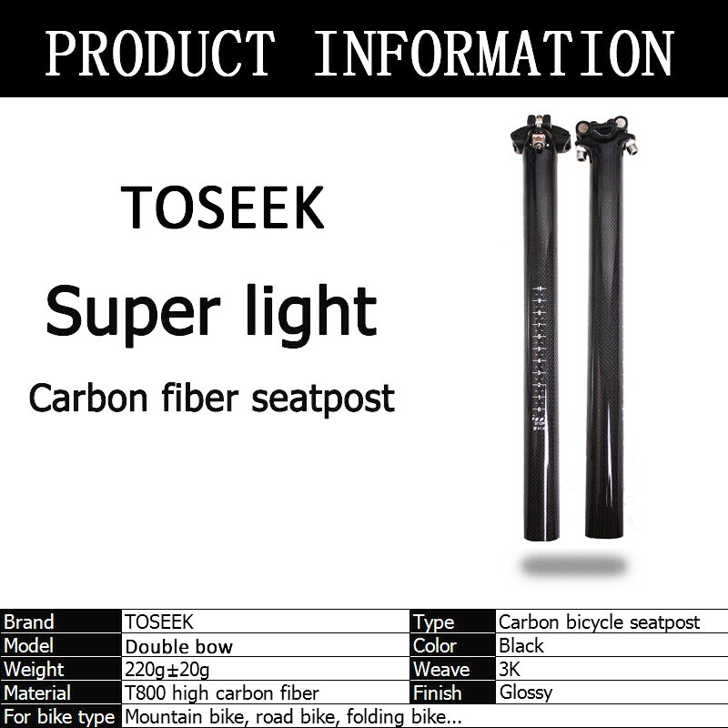 TOSEEK 27.2/30.8/31.6mm Carbon fiber Ultralight Seatpost MTB Road Bike Seat post